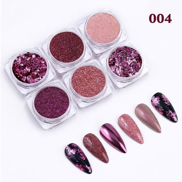 ATL- #4 Chrome, Flakes, & Glitter Nail Art Pack of 6