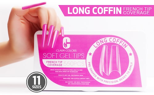 ATL- Long Coffin Clear Gel Tip Set #6(size #0-10) | Clara Colors