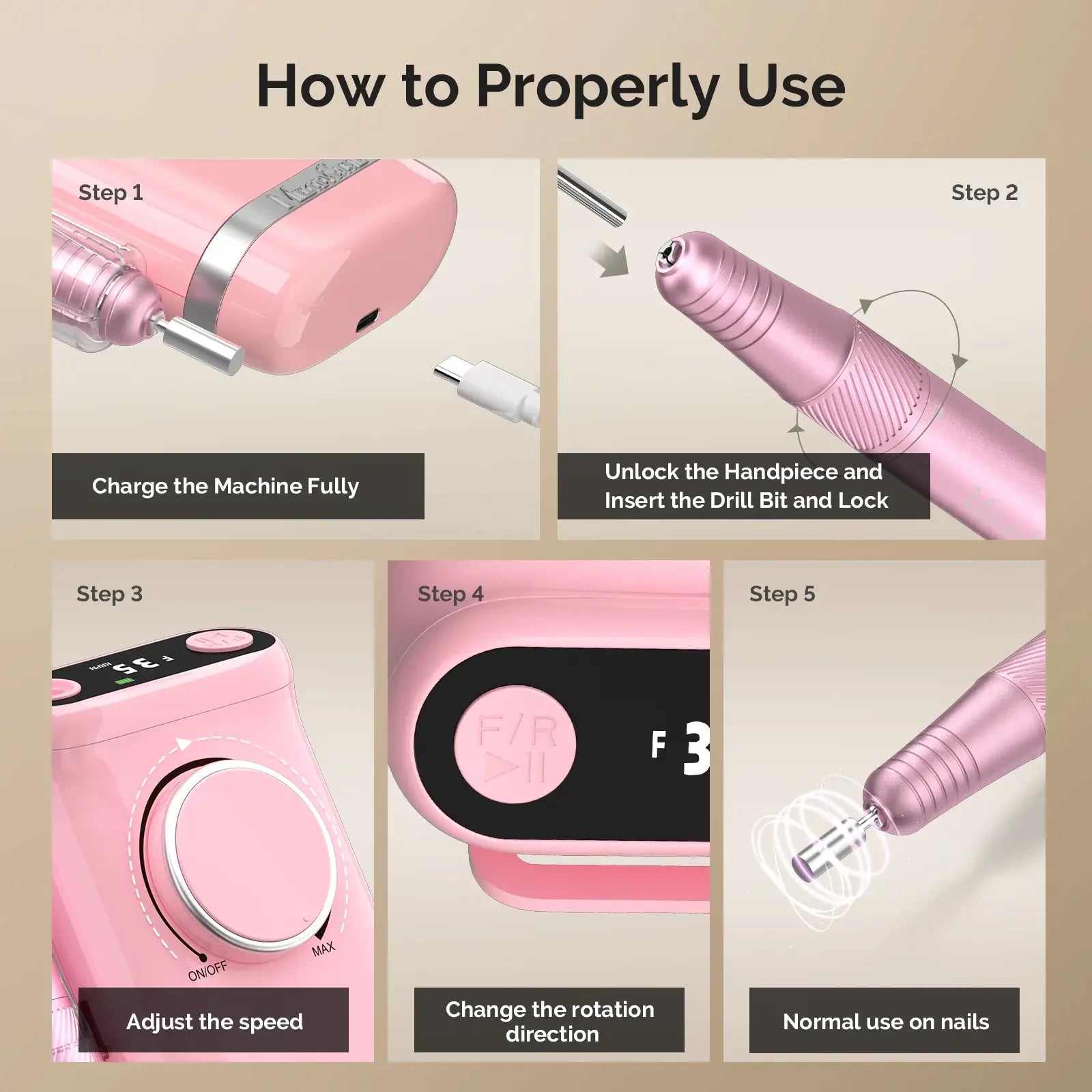 ATL- Clip-On Advanced Rechargeable 2in1 Nail Drill with Tilted Display Design