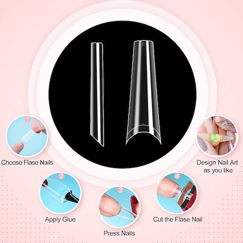 ATL- Long Coffin Clear Gel Tip Set #6(size #0-10) | Clara Colors