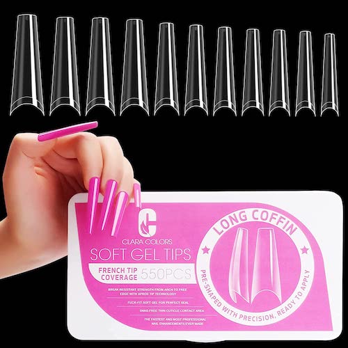 ATL- Long Coffin Clear Gel Tip Set #6(size #0-10) | Clara Colors