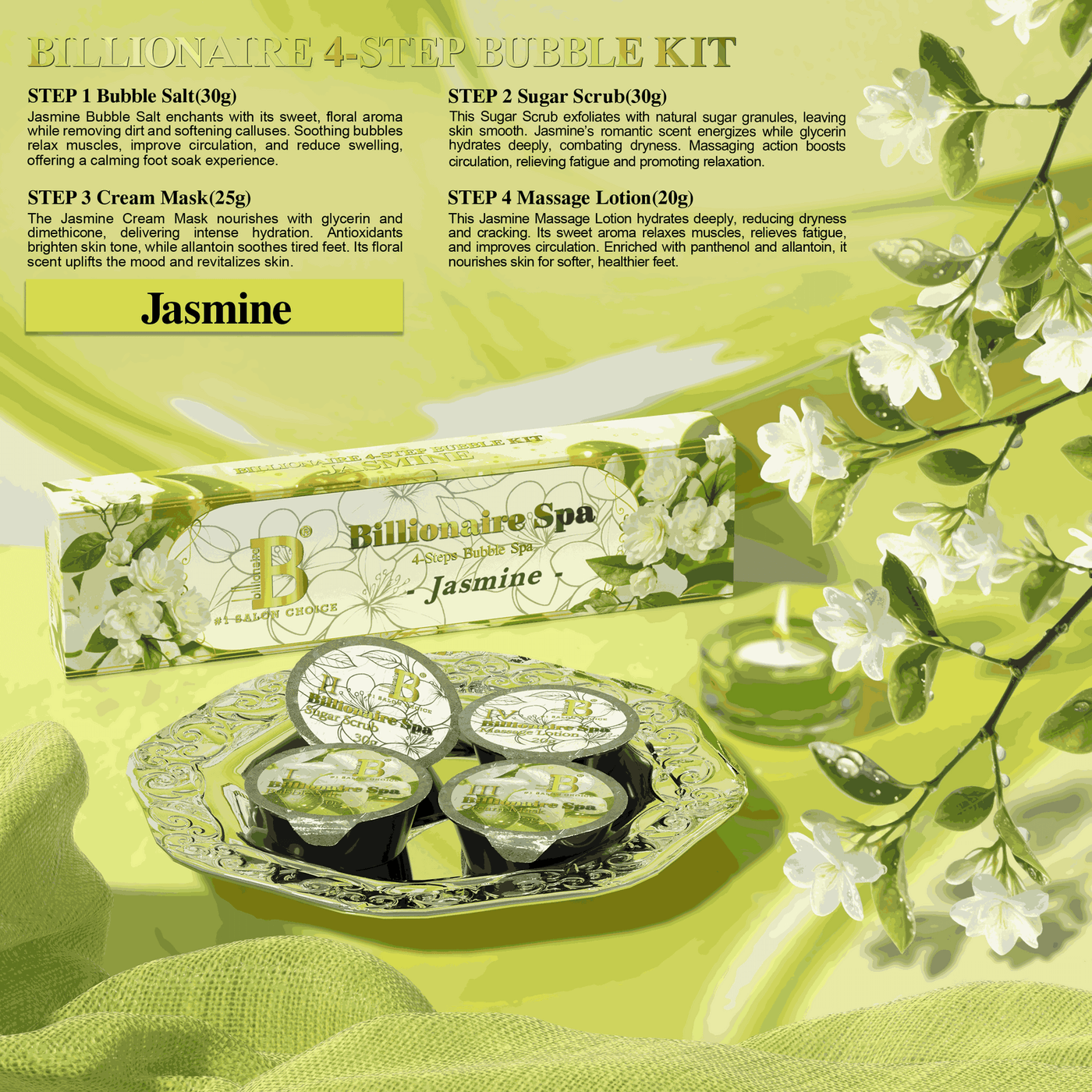 ATL - Jasmine - Billionaire Bubble Spa Deluxe Pedicure Kit 4 Steps