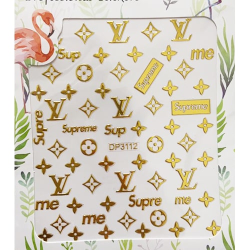 ATL- Louis Vuitton & Supreme (Gold) Nail Art Stickers 3-8-1