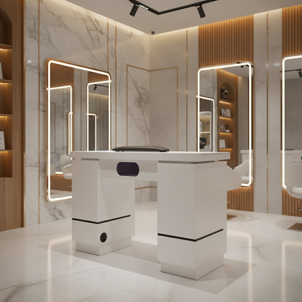 OS- ARMANI NAIL TABLE WITH LED HOLE - WHITE