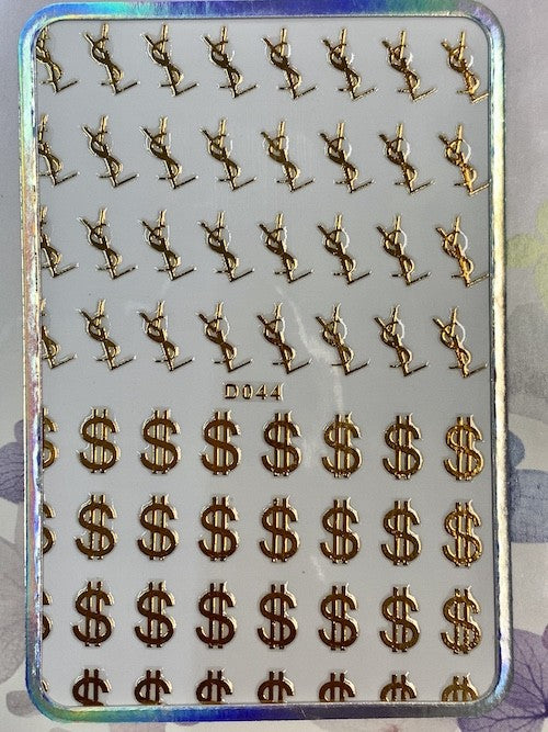 ATL- Yves Saint Laurent + $ (Gold) Nail Art Stickers 3-58-1